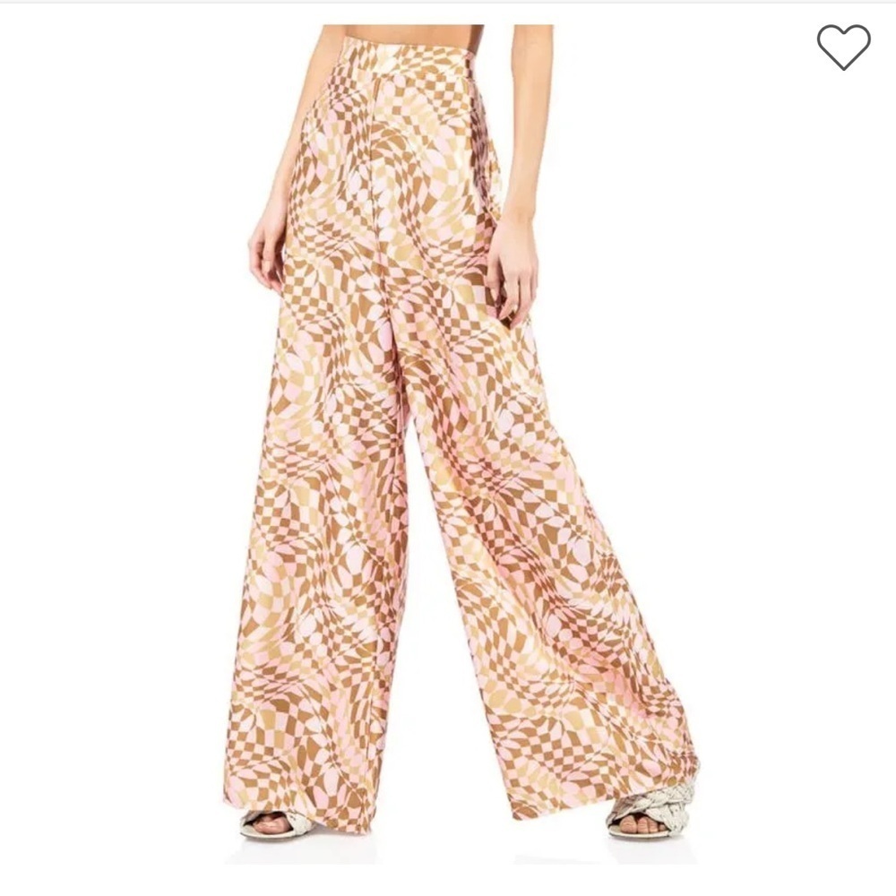 Anthropologie afrm Vio Satin Wide Leg Pants Blush Checkboard high rise